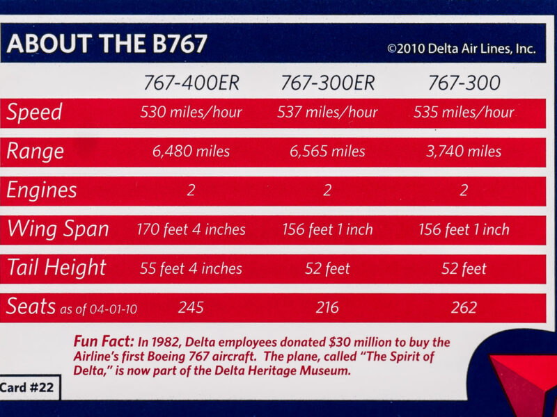 Delta 2010 #22 Boeing 767 Back