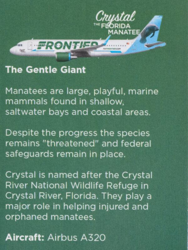 Frontier 2022 Crystal the Florida Manatee Back