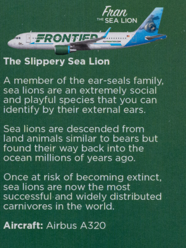 Frontier 2022 Fran the Sea Lion Back