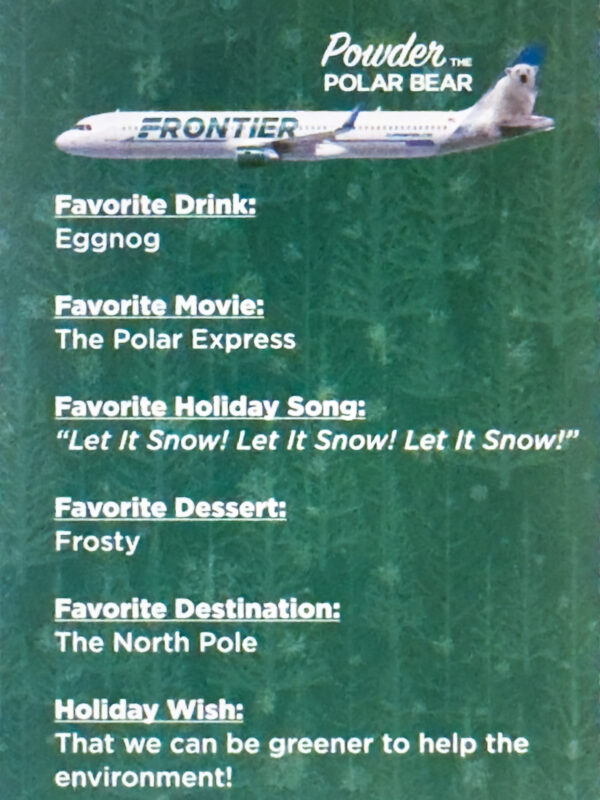 Frontier 2022 Powder the Polar Bear Christmas Special Back