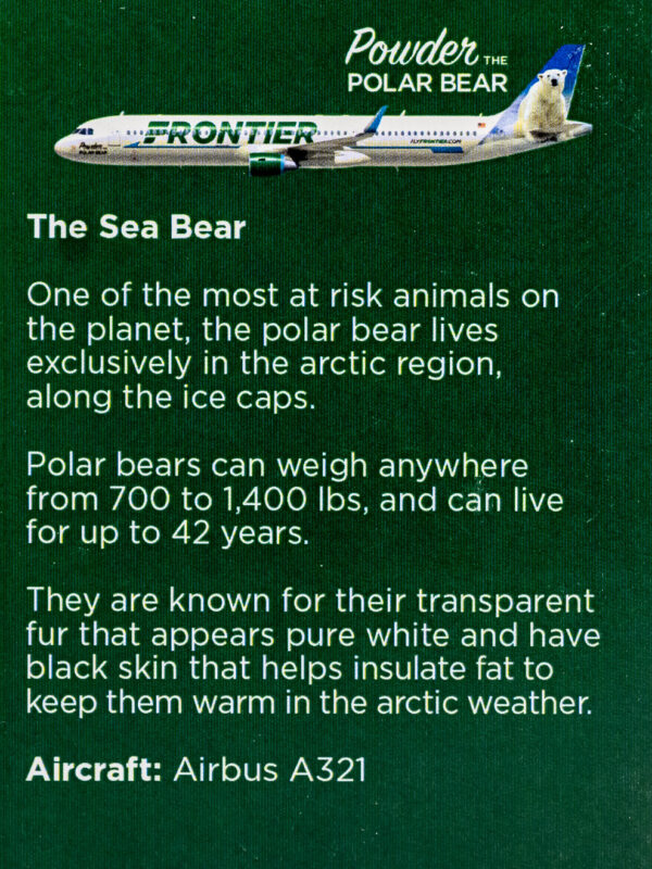 Frontier 2022 Powder the Polar Bear Back