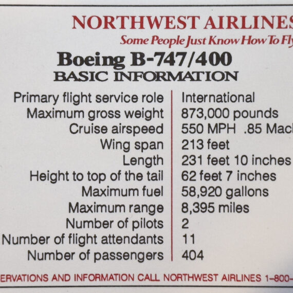Northwest Series 1 Boeing 747/400 Back