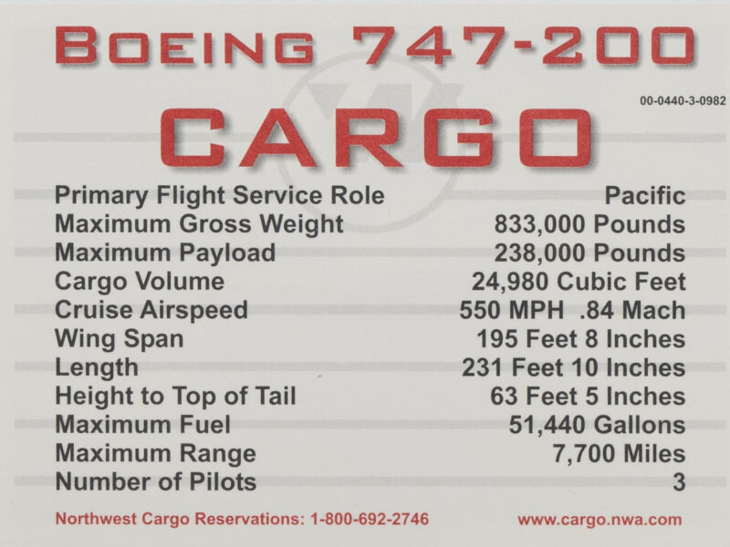 Northwest Series 4 Trading Card 747 Cargo Back