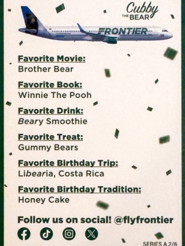 Frontier Airlines 30th Anniversary Cubby Bear Back