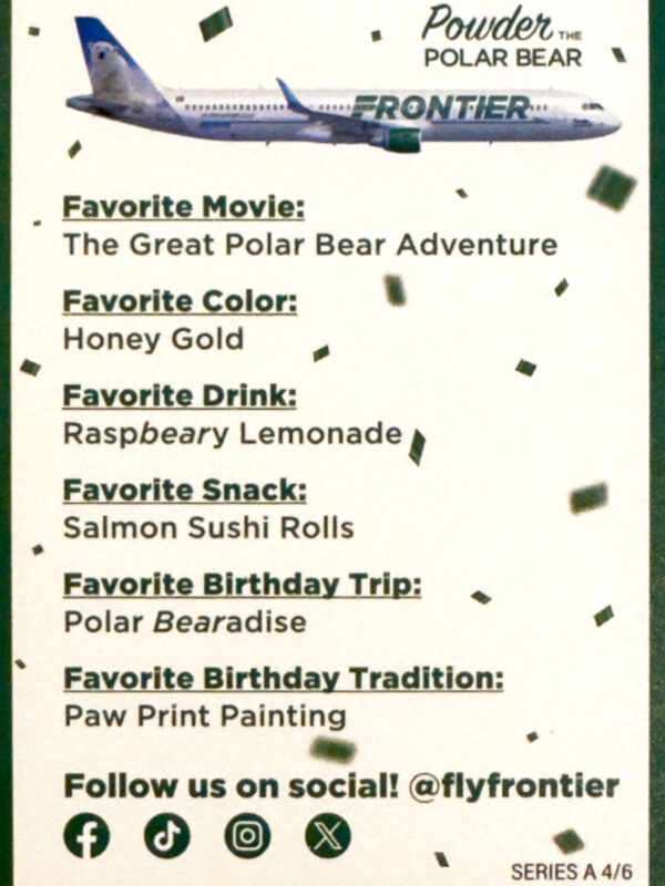 Frontier Airlines 30th Anniversary Powder Bear Back